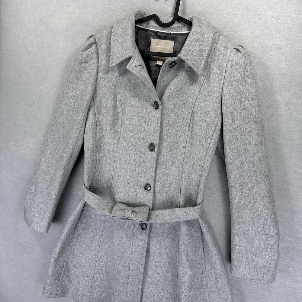 Banana Republic Italian Fabric Women's Medium Grey Bow Belt Wool Blend Coat - Picture 9 of 10